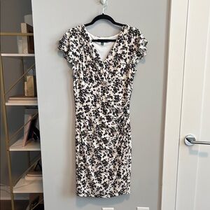 Ralph Lauren Black and White Floral V-Neck Sheath Dress